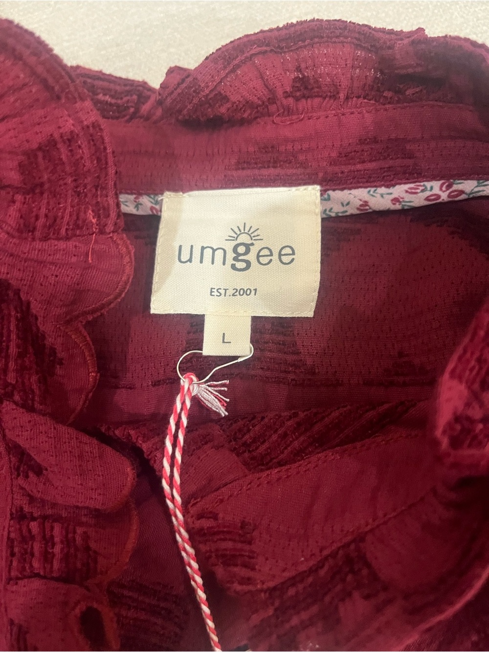 Umgee Burgundy Ruffled Heart-Pattern Button Front Blouse - Picture 4 of 4